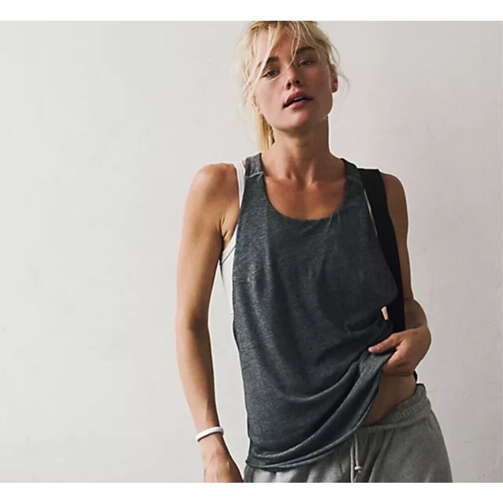 Free People FP Movement Exhale Racerback Active Tank Gray XS NEW - Picture 2 of 11